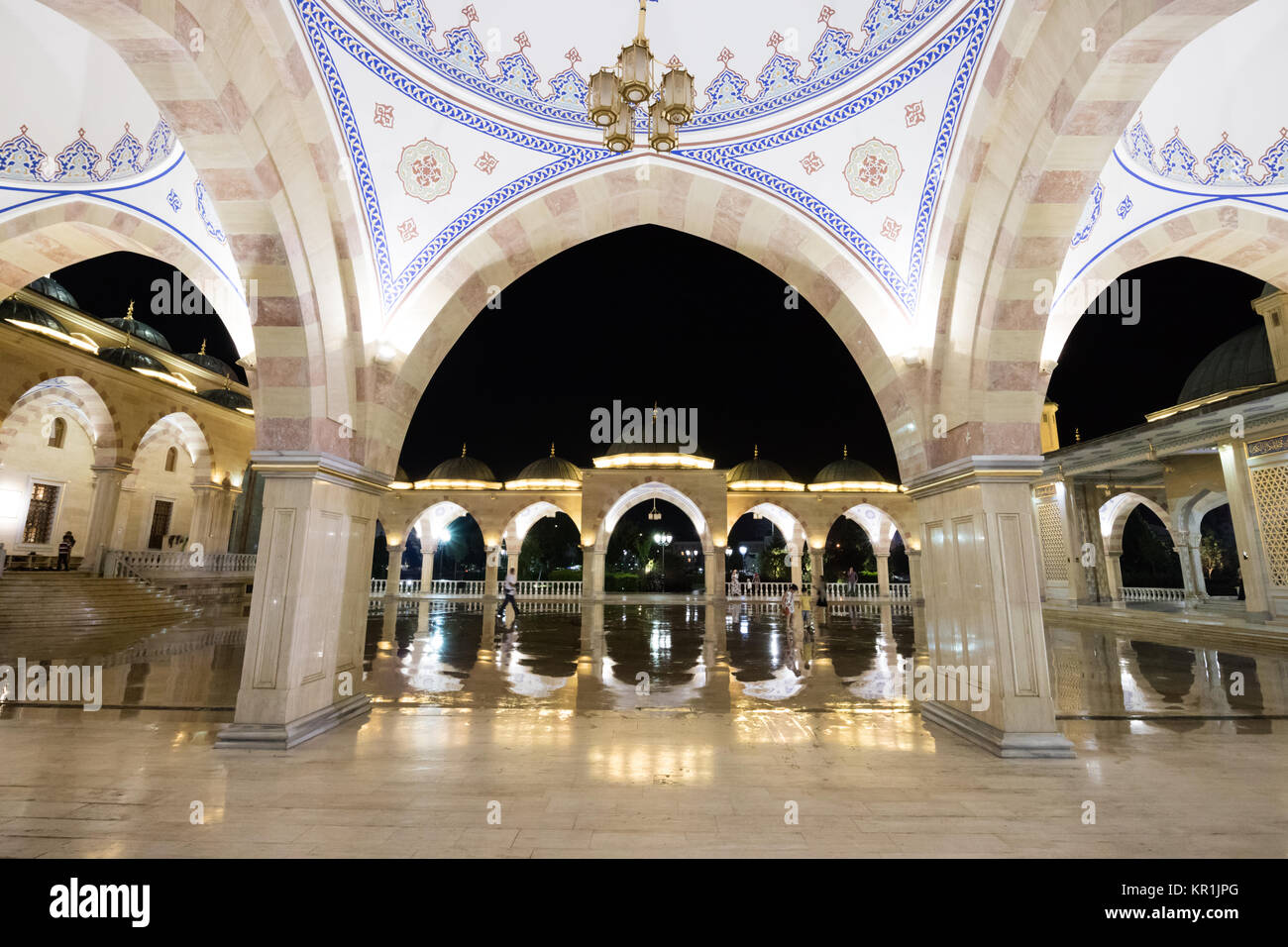 The Heart of Chechnya Mosque at night, Grozny, Islamic art, Akhmad Kadyrov Mosque courtyard Stock Photo