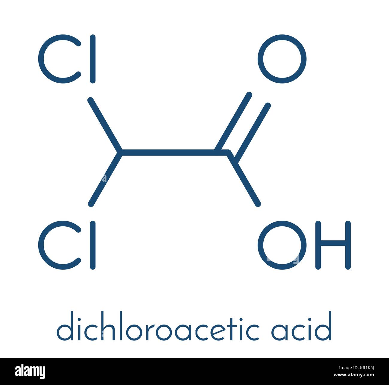 Dichloroacetic acid (DCA). Dichloroacetate salts inhibit the enzyme pyruvate dehydrogenase kinase and are evaluated in the treatment of cancer. Skelet Stock Vector