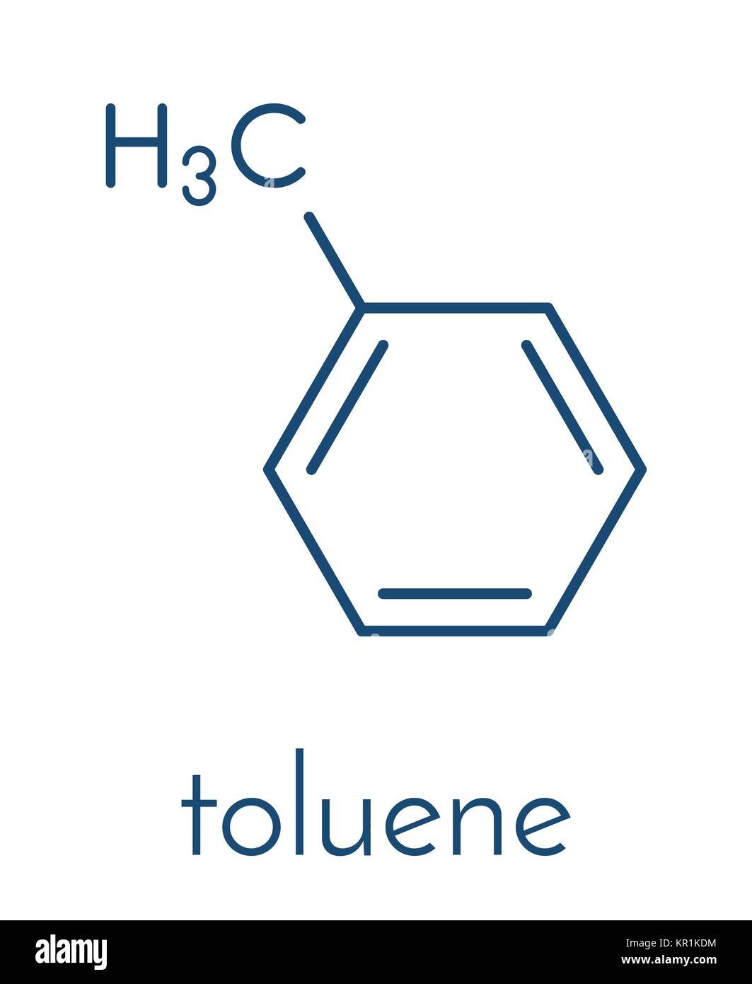 Toluene (methylbenzene, toluol) chemical solvent molecule. Skeletal formula. Stock Vector