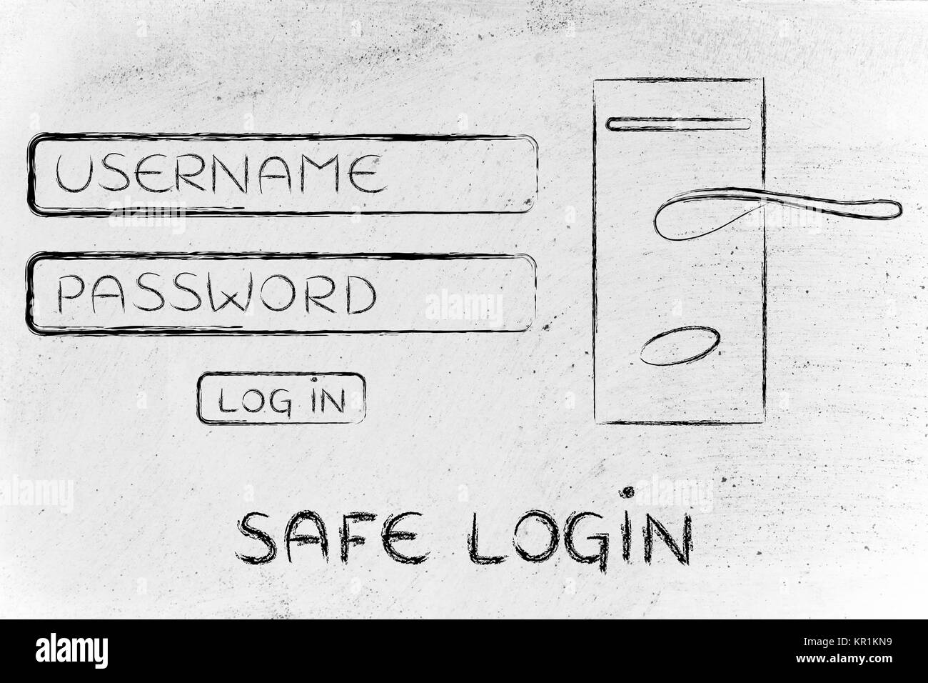unsername and password dialog: safe login with door lock and handle Stock Photo