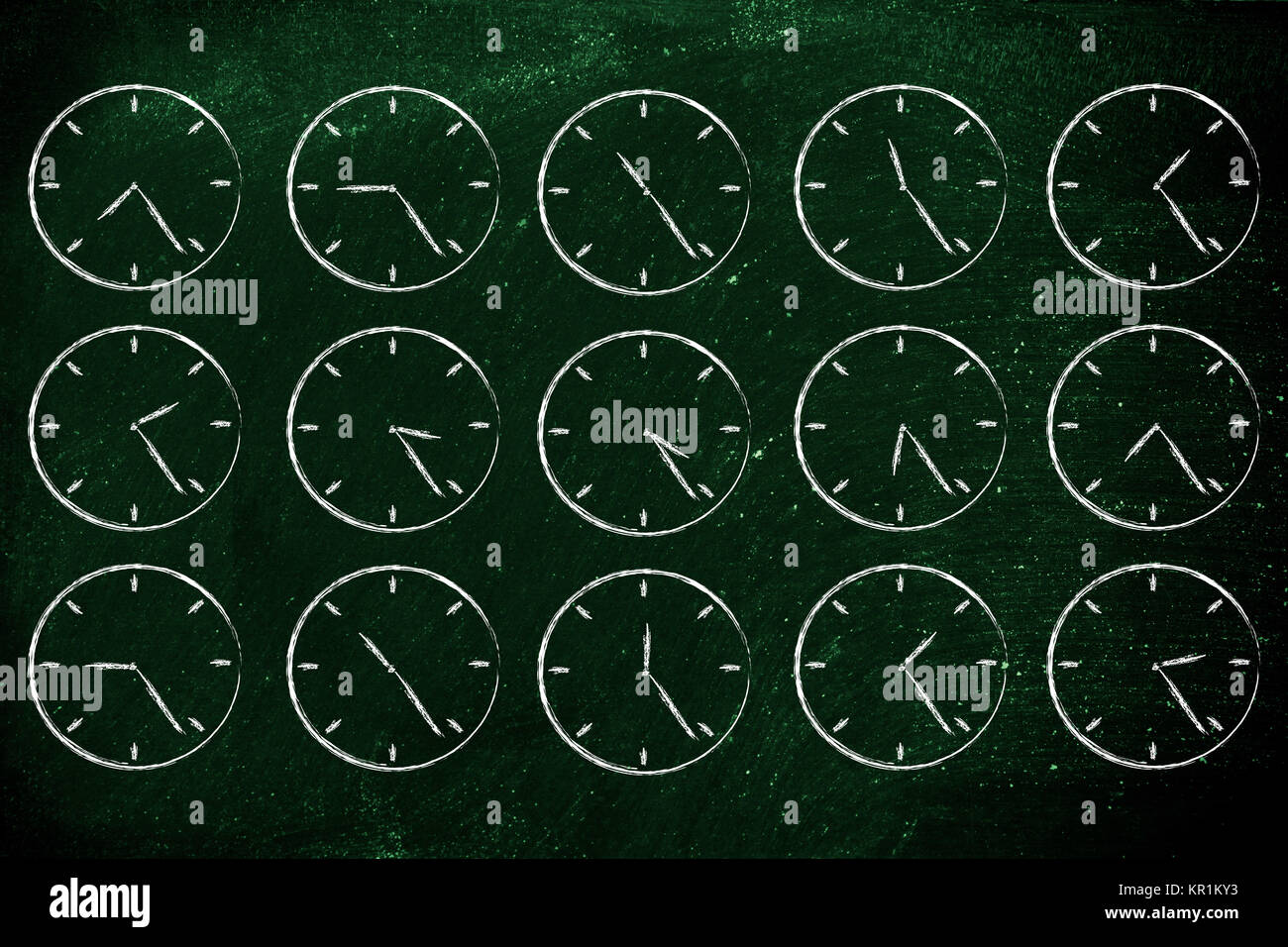 series of clocks showing time passing by Stock Photo Alamy