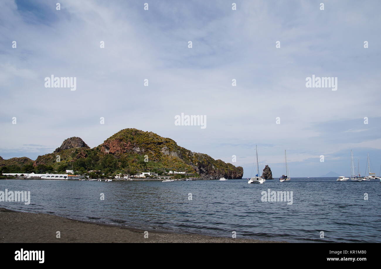 sailing ships on the island vulkano Stock Photo