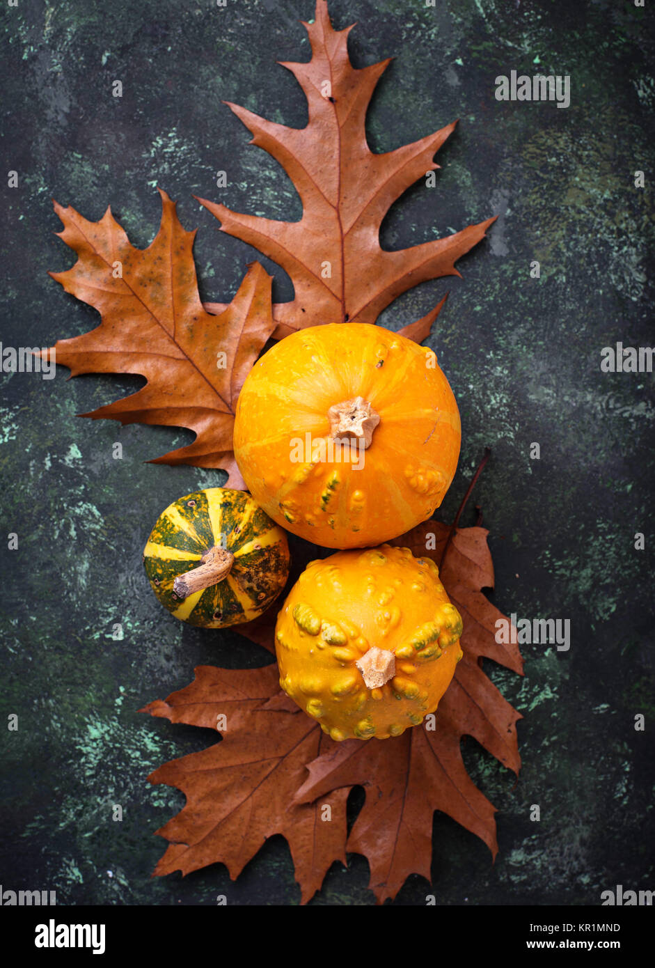 Autumn background with pumpkins and dried leaves Stock Photo - Alamy