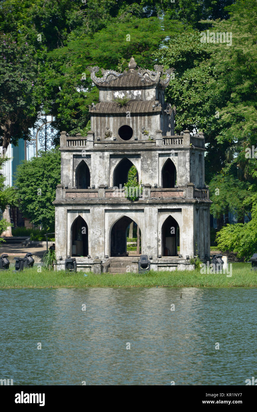 Tortoise's tower Thap Rua, Hoan Kiem lake, Hanoi, Vietnam, Schildkroetenturm Thap Rua, Hoan-Kiem-See Stock Photo