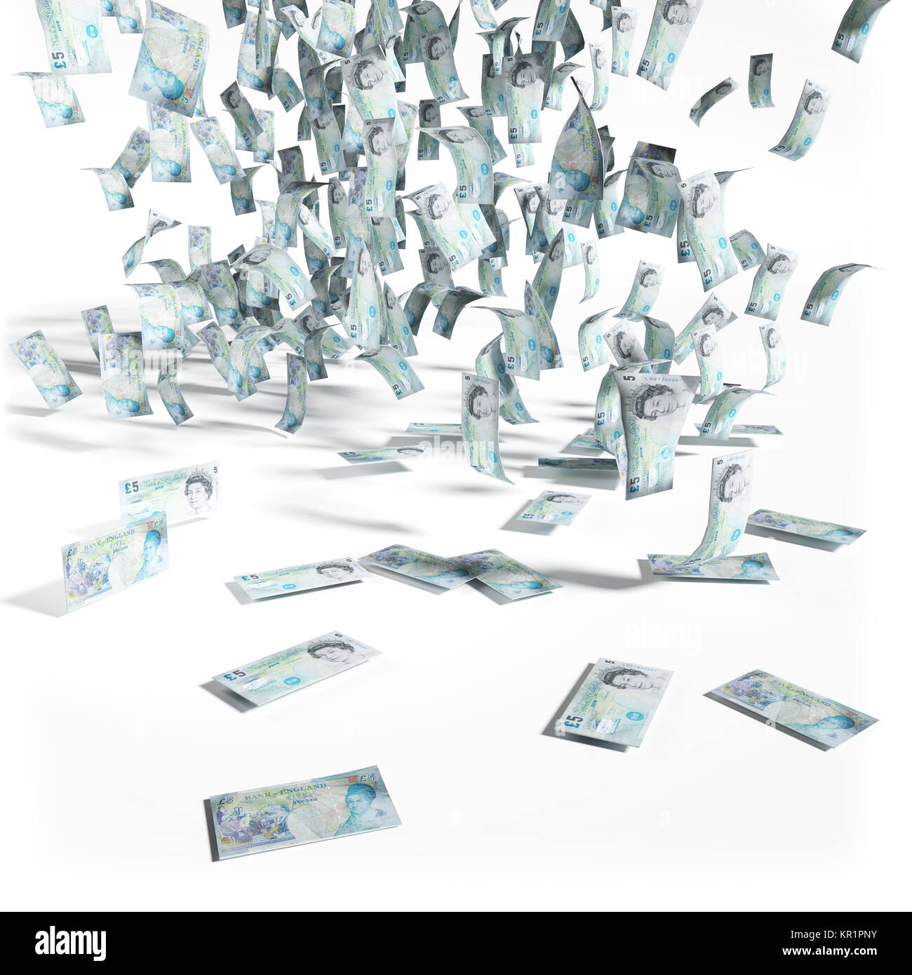 Money rain from 5 English pound bills Stock Photo