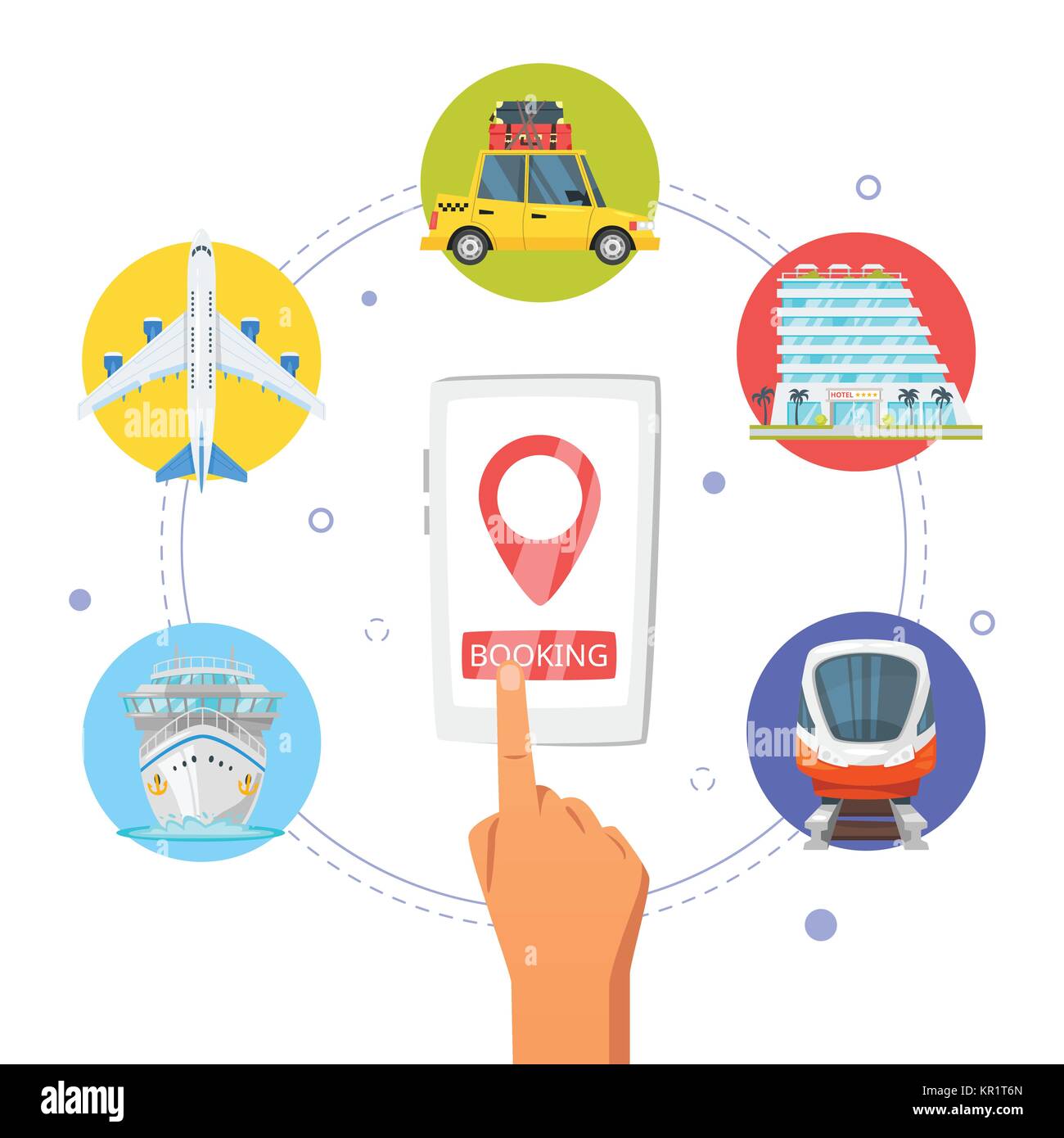 Booking transport and hotel.  Stock Vector