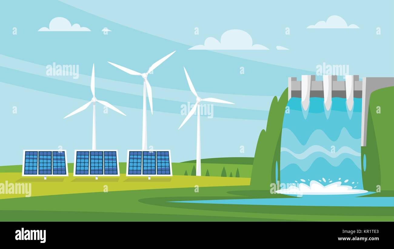 wind mill and solar panels Stock Vector