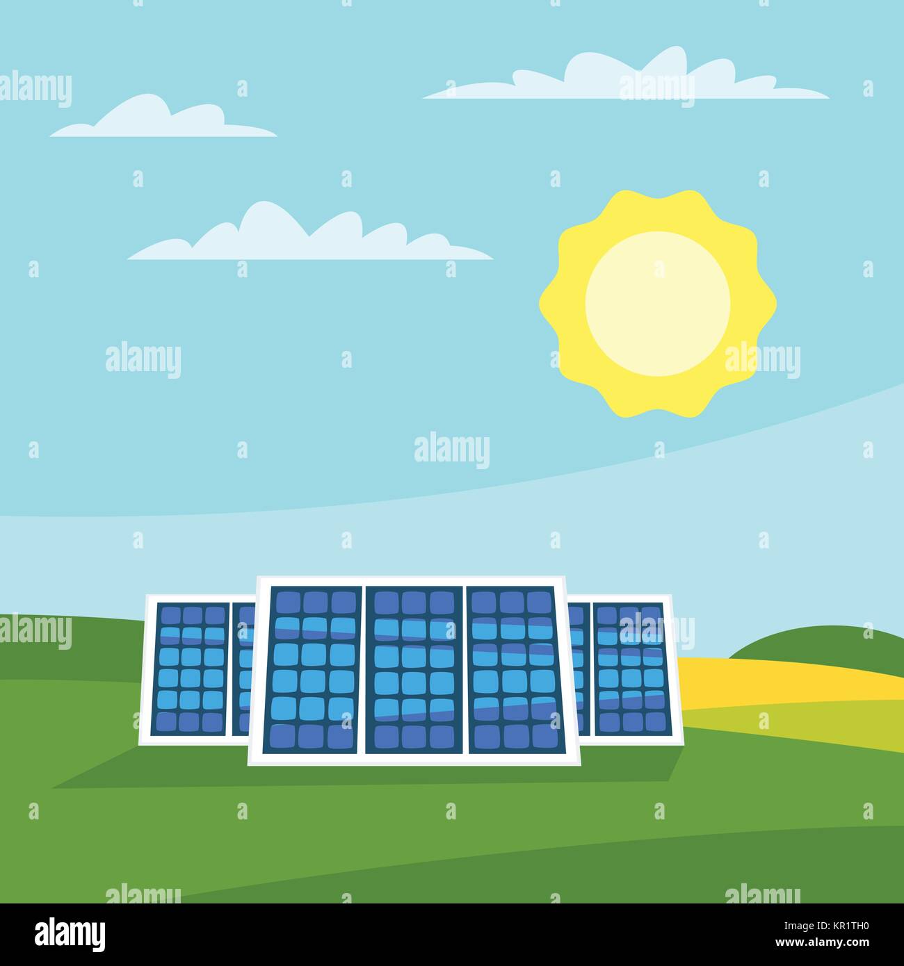 solar panels in the meadow Stock Vector