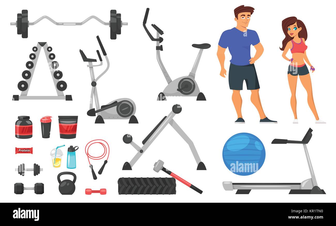 Sport nutrition, equipment and characters Stock Vector