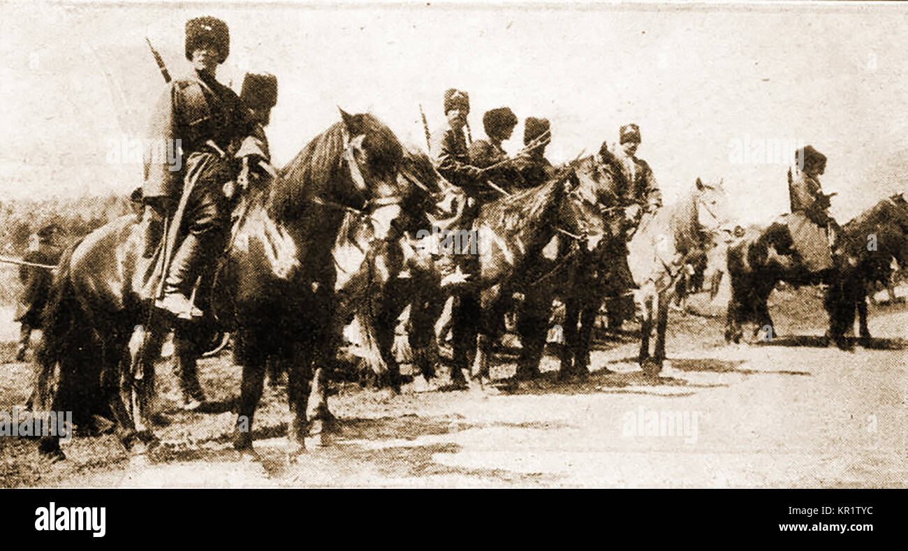 Russian Cossack troops during WW I-  From a First World War magazine Stock Photo