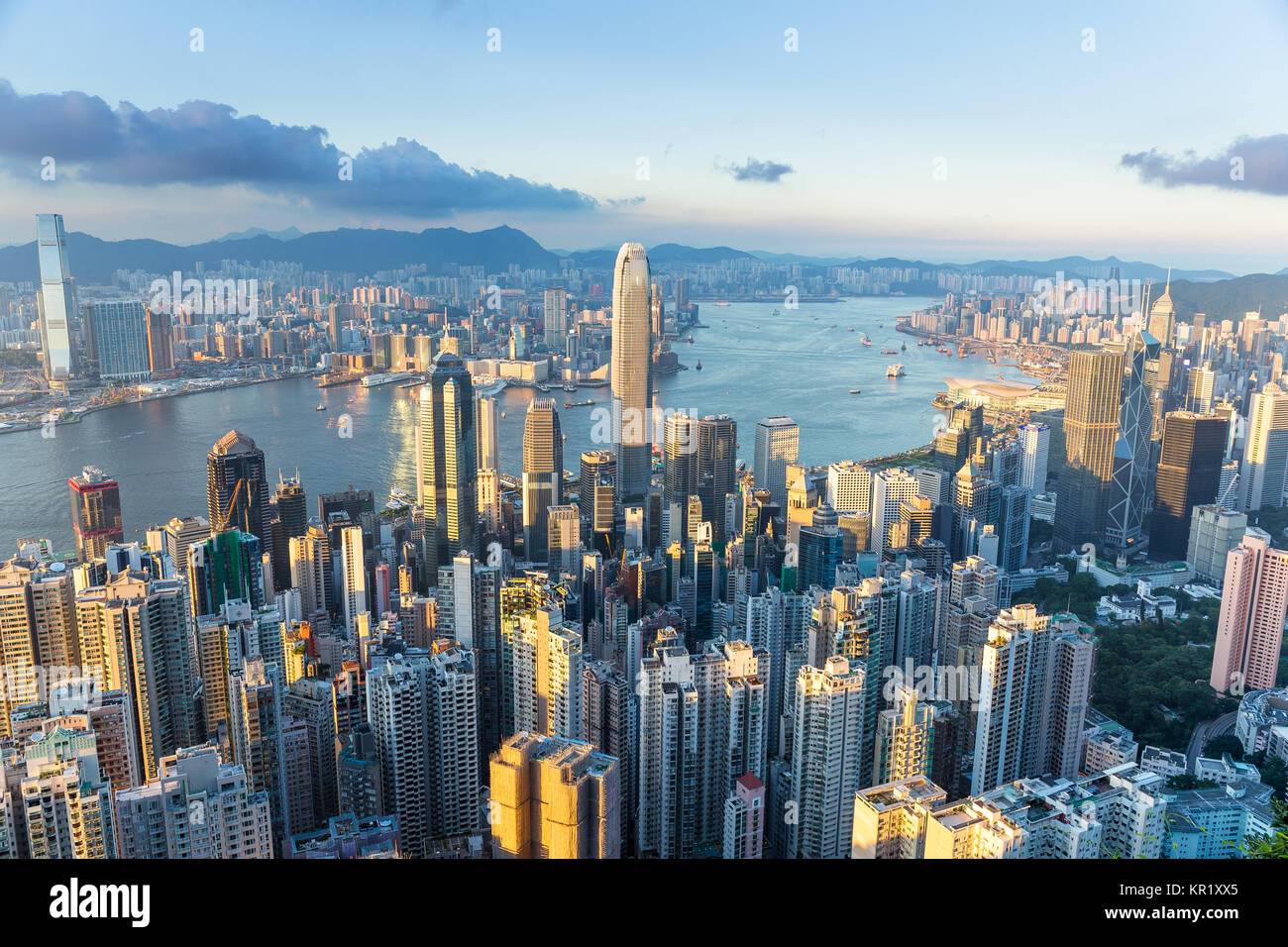 Hong Kong city with sunset Stock Photo - Alamy