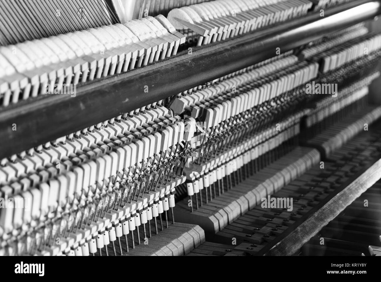 Horizontal black and white inside piano composition background Stock Photo