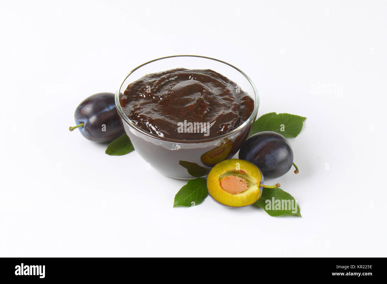 bowl of damson plum preserve Stock Photo Alamy