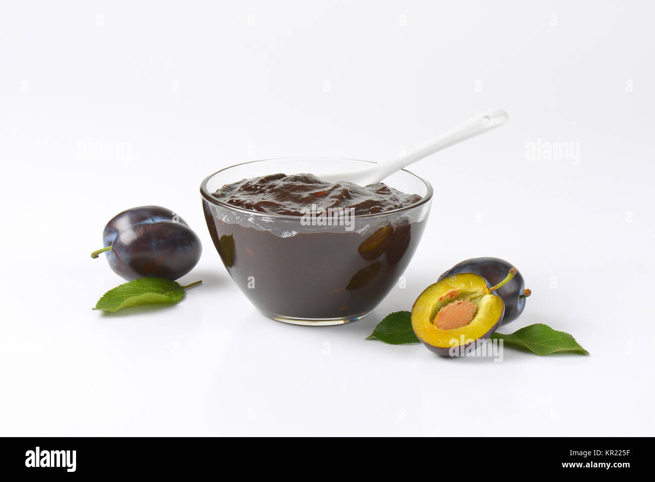 bowl of damson plum preserve Stock Photo Alamy