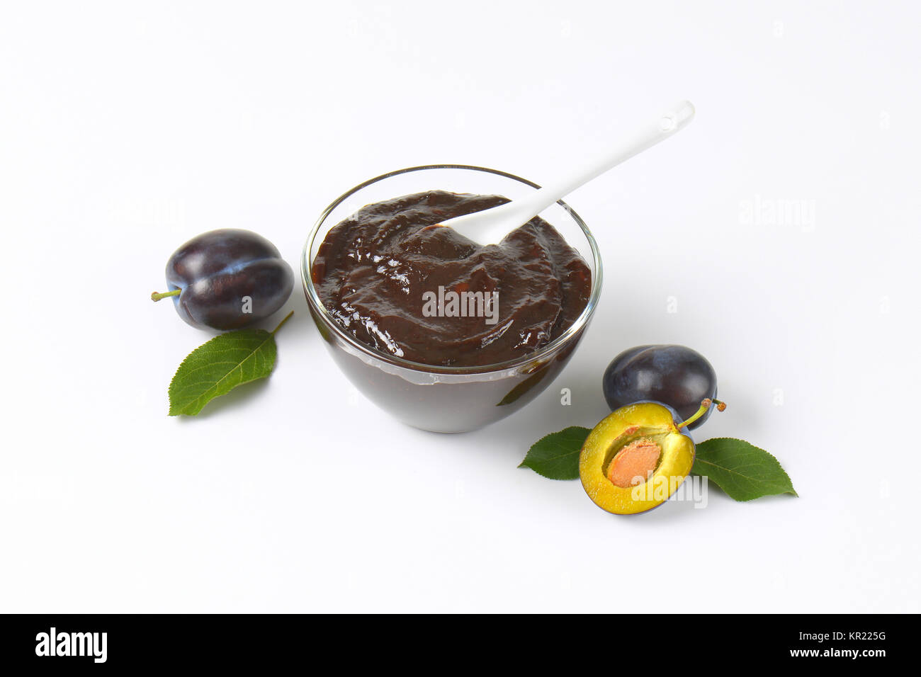 bowl of damson plum preserve Stock Photo Alamy