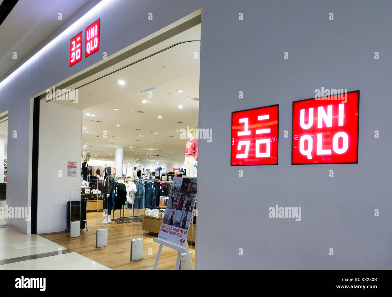Kota Kinabalu, Malaysia - December 14, 2017: Uniqlo store in Imago Shopping Mall. Uniqlo Co. Ltd. is a Japanese casual wear designer, manufacturer and Stock Photo