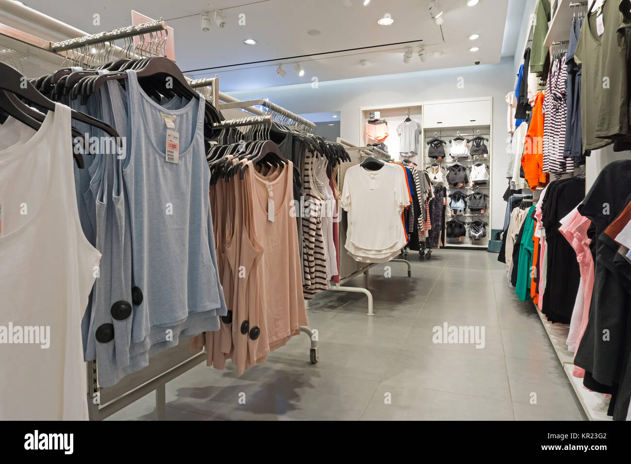 Kota Kinabalu, Malaysia - December 14, 2017: Inside of H and M store in Imago Shopping Mall. H&M is a Swedish multinational retail-clothing company fo Stock Photo