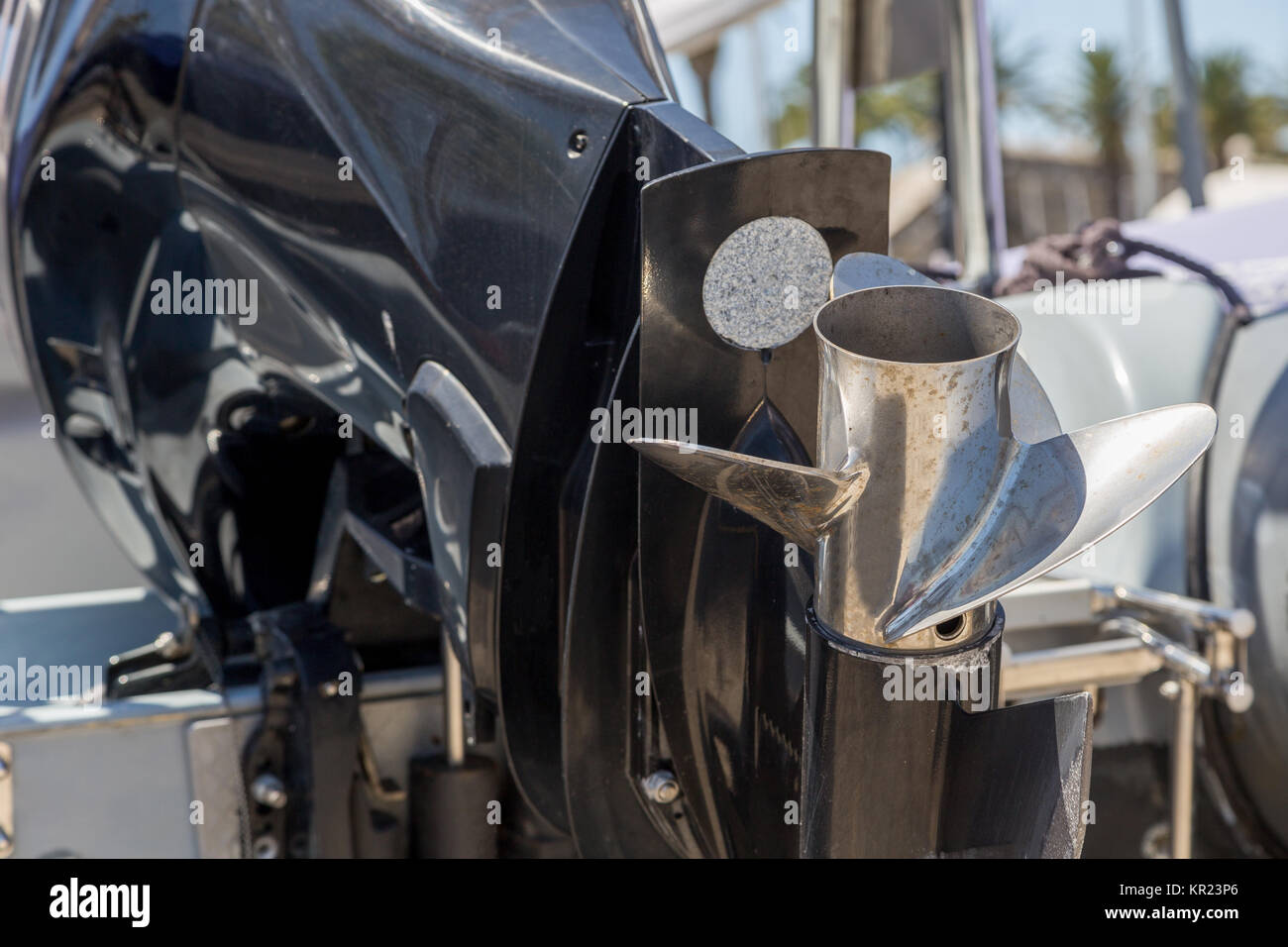 closeup motor boat in marine Stock Photo