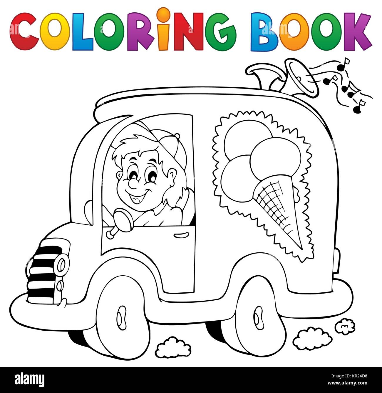 Coloring book ice cream man in car Stock Photo