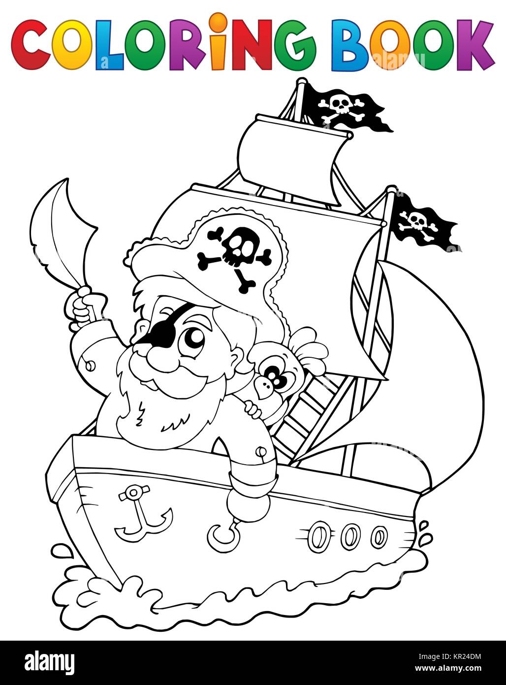 Coloring book ship with pirate 2 Stock Photo