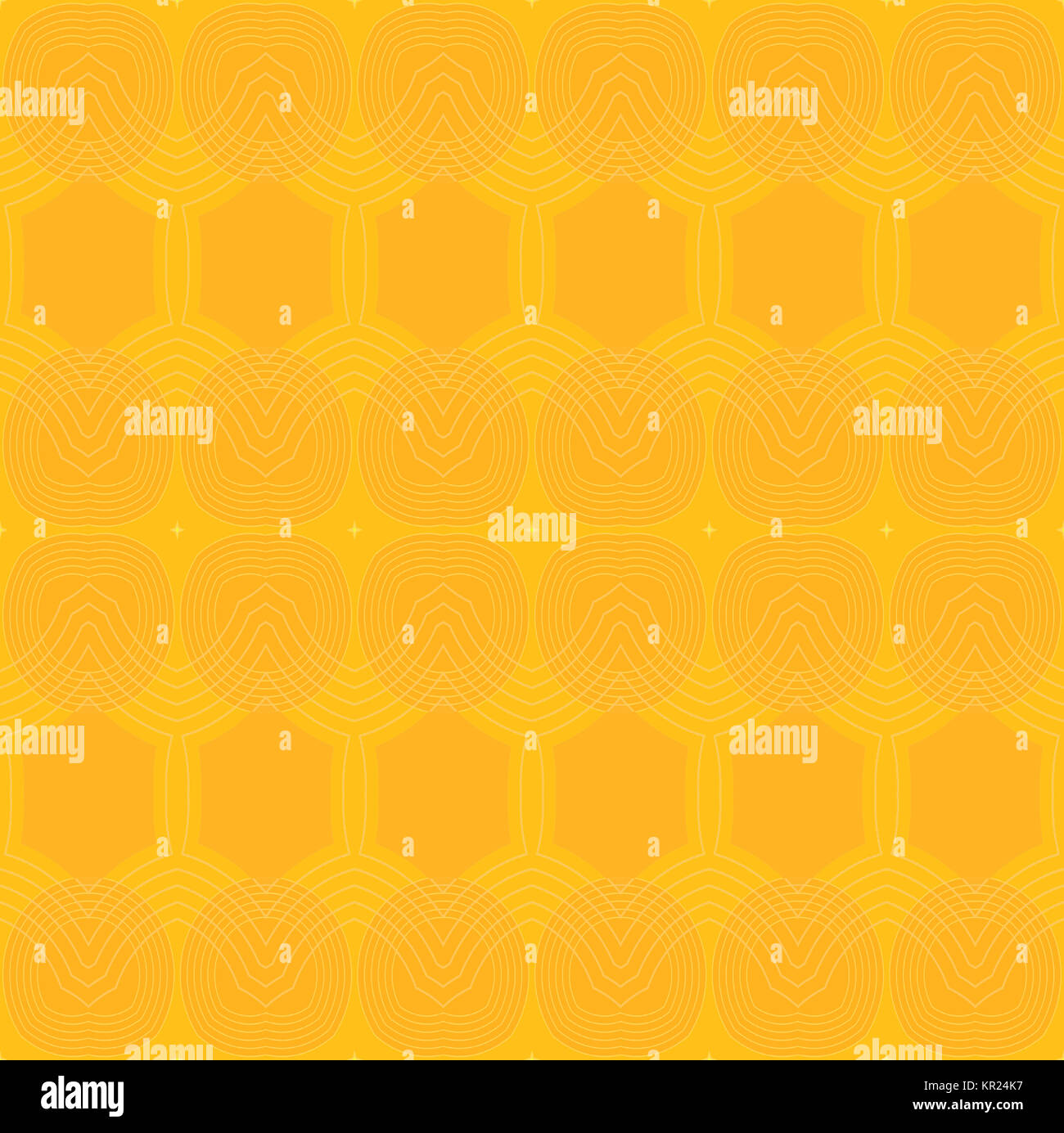 Abstract geometric plain background.  Seamless ellipses and hexagon pattern in bright yellow and orange with outlines. Stock Photo