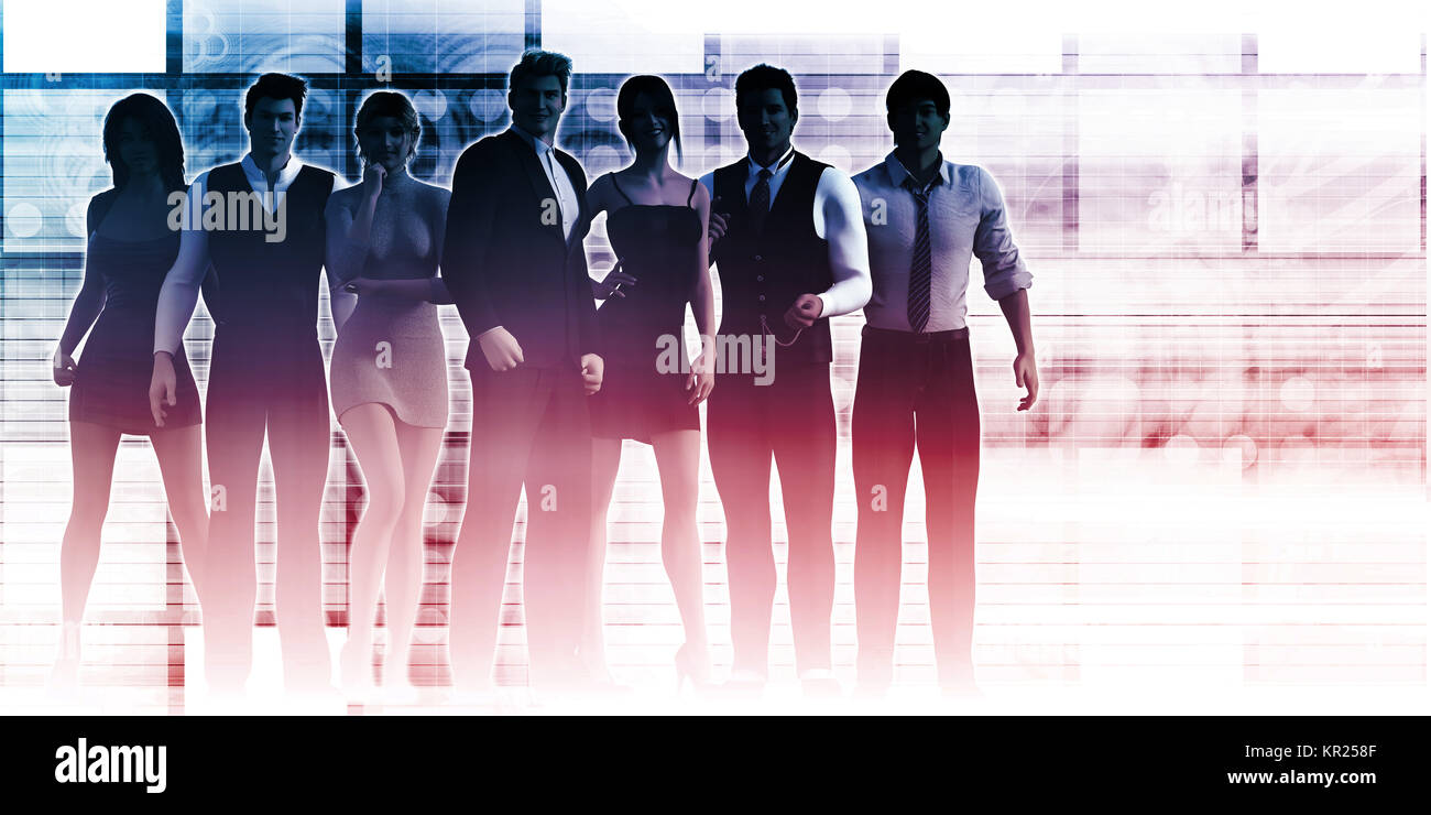 Business Team Standing with Leader in Front Stock Photo - Alamy