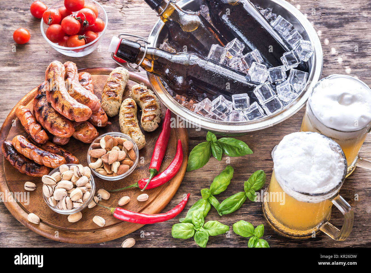 Appetizers and mugs of beer Stock Photo Alamy