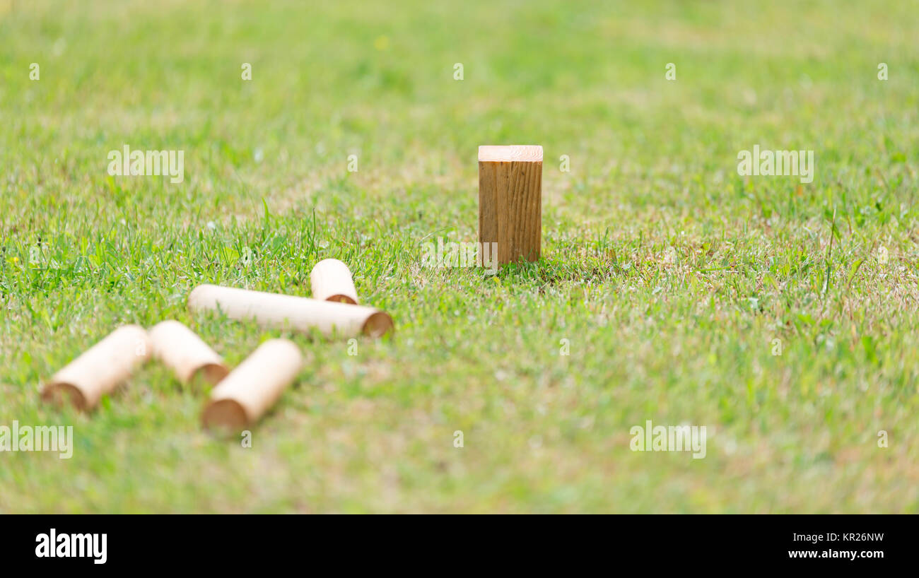 Swedish Lawn Game Kubb Stock Photo Alamy
