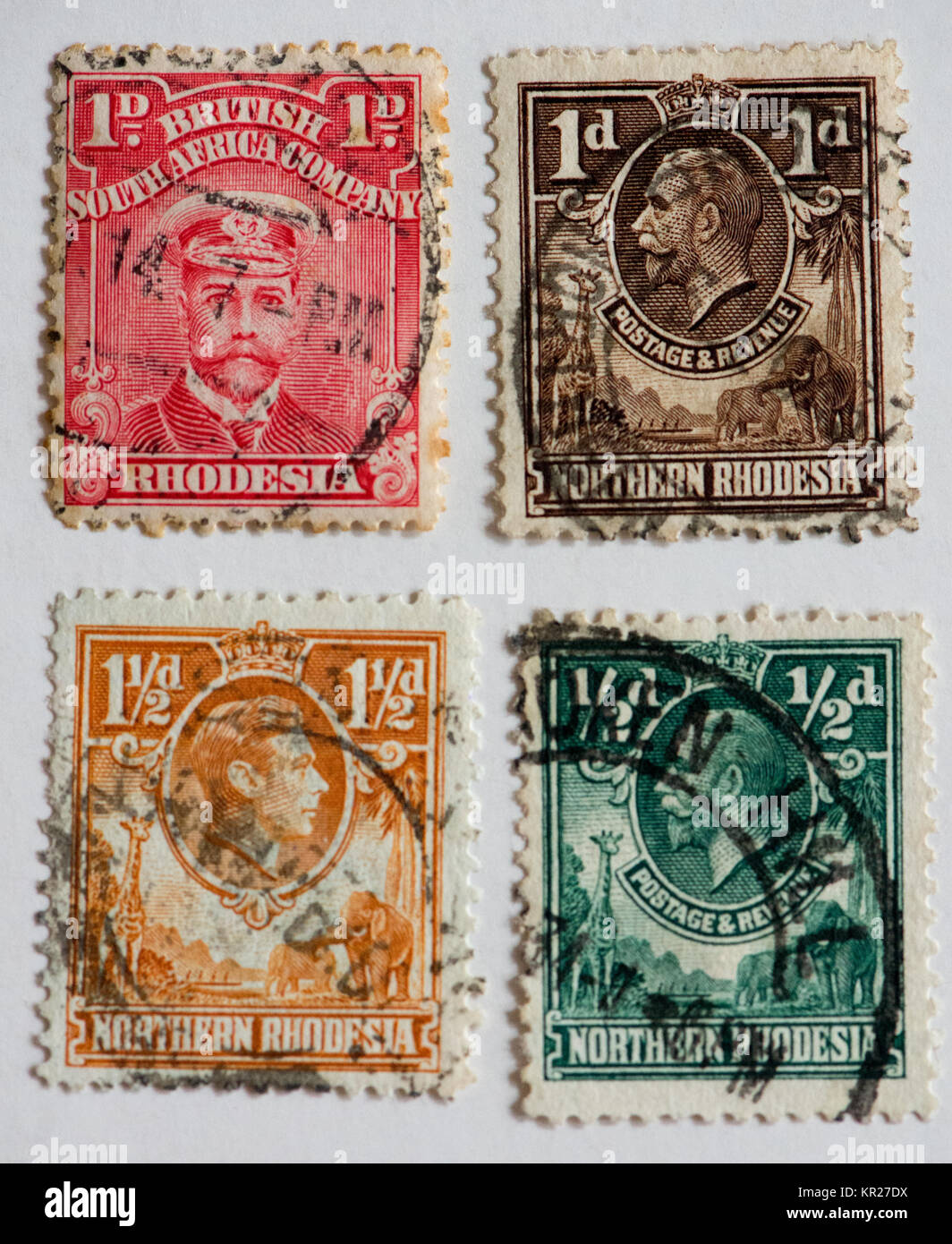 british stamps from former colonies Rhodesia, Southern and Northern Rhodesia Stock Photo