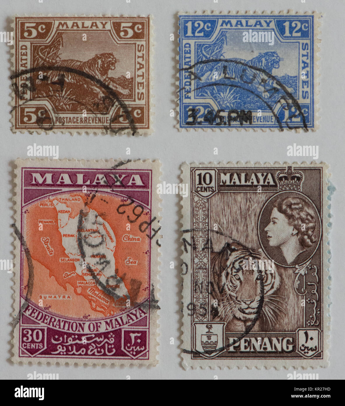 stamps from former british colony Malaya Stock Photo