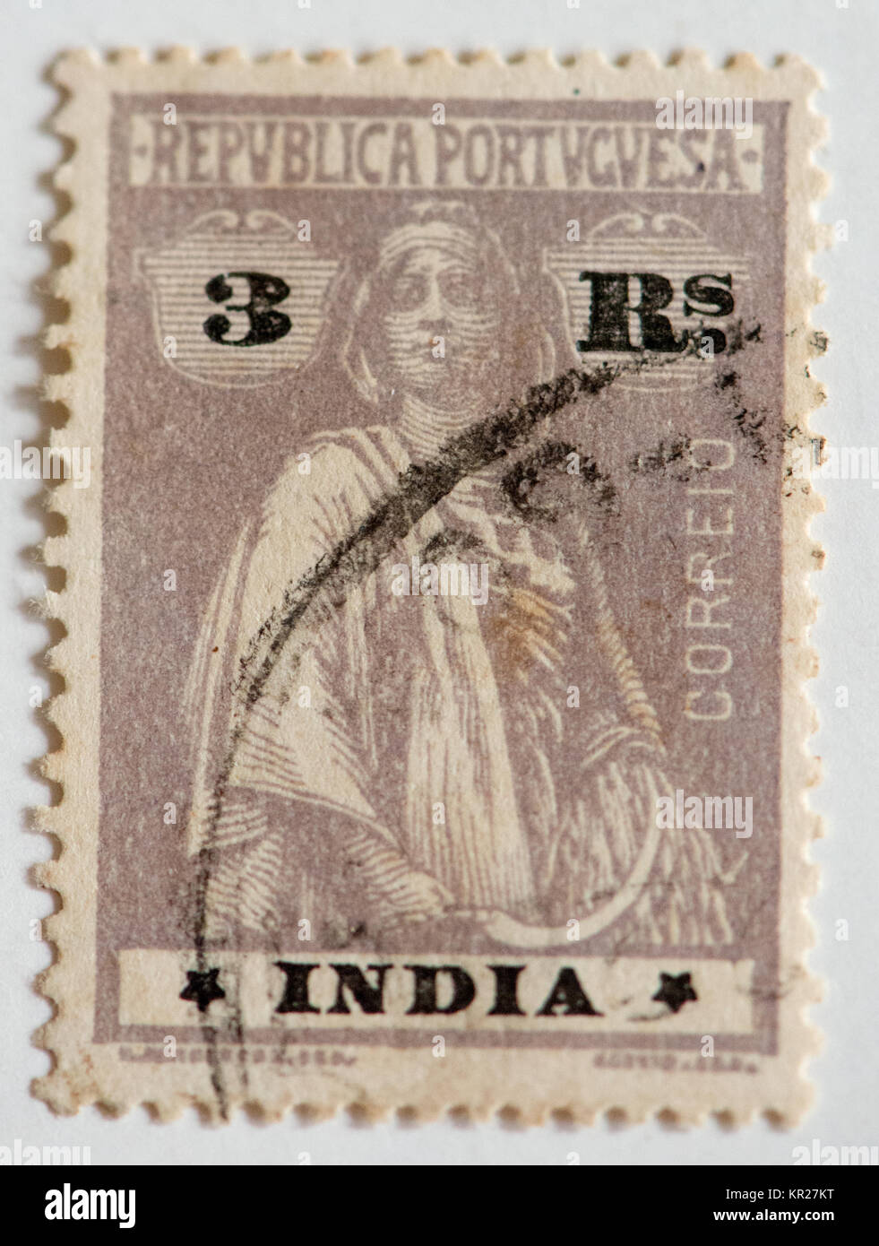 stamp from portugal with India overprint Stock Photo