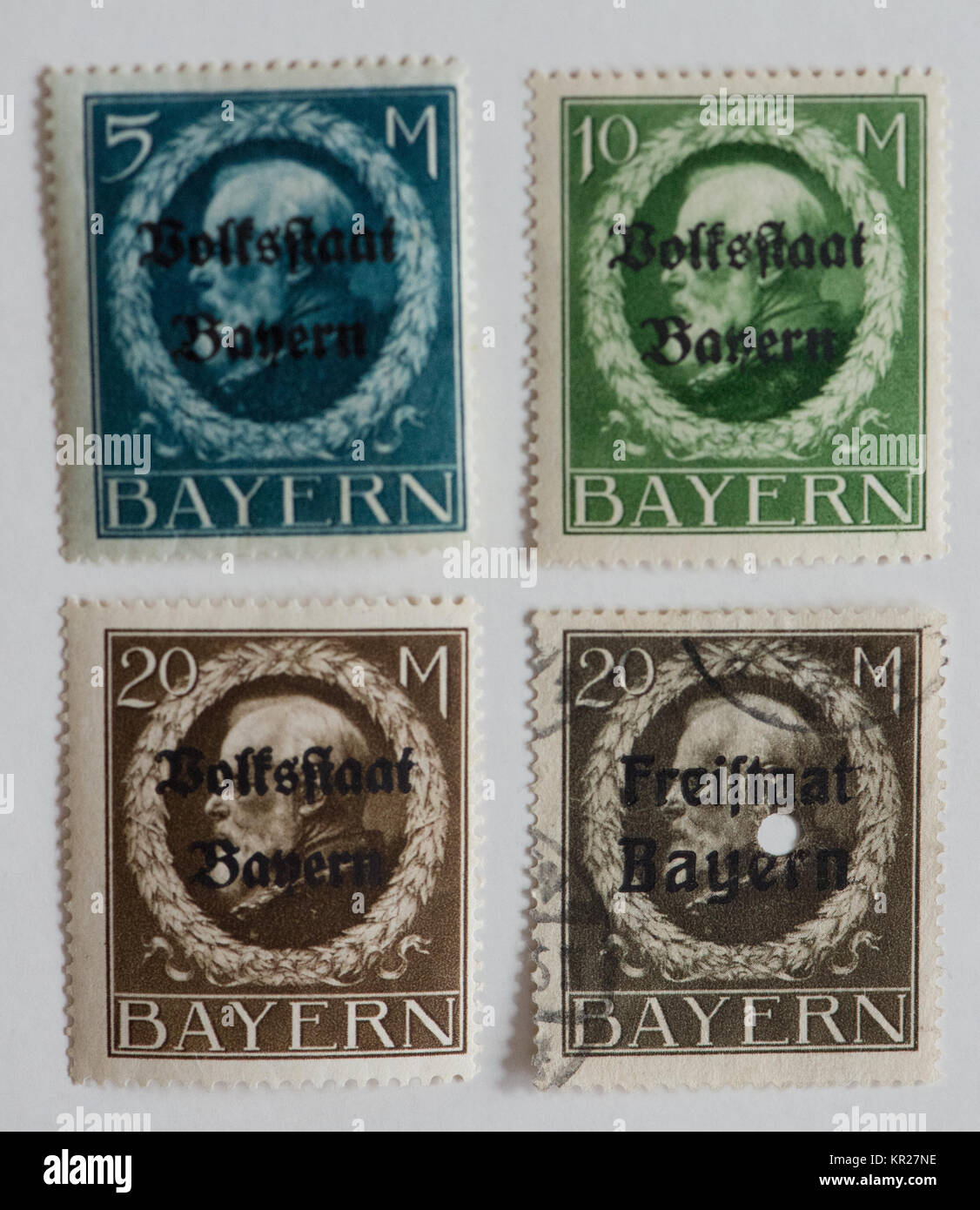 german stamps from Bayern with overprint Volkstaat Bayern Stock Photo