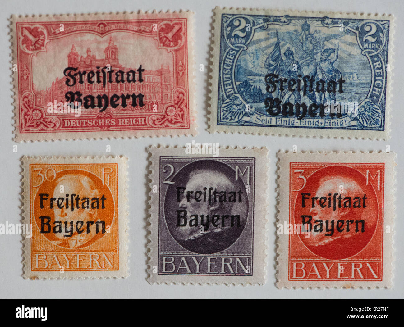 german stamps from Bayern with overprint Freistaat Bayern Stock Photo