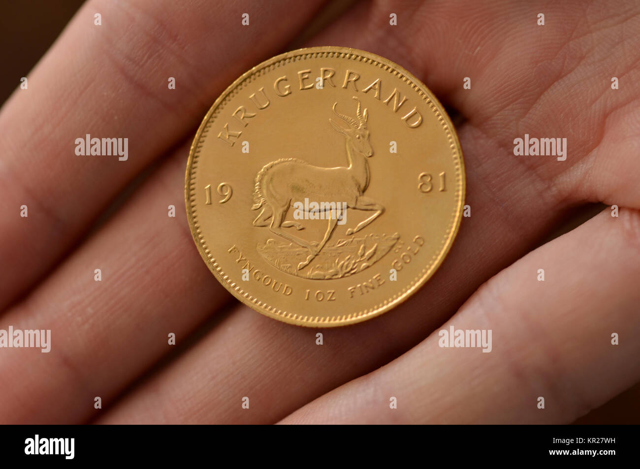 1 ounce Krugerrand golden coin, 1 Unze Krugerrand Goldmuenze Stock Photo -  Alamy