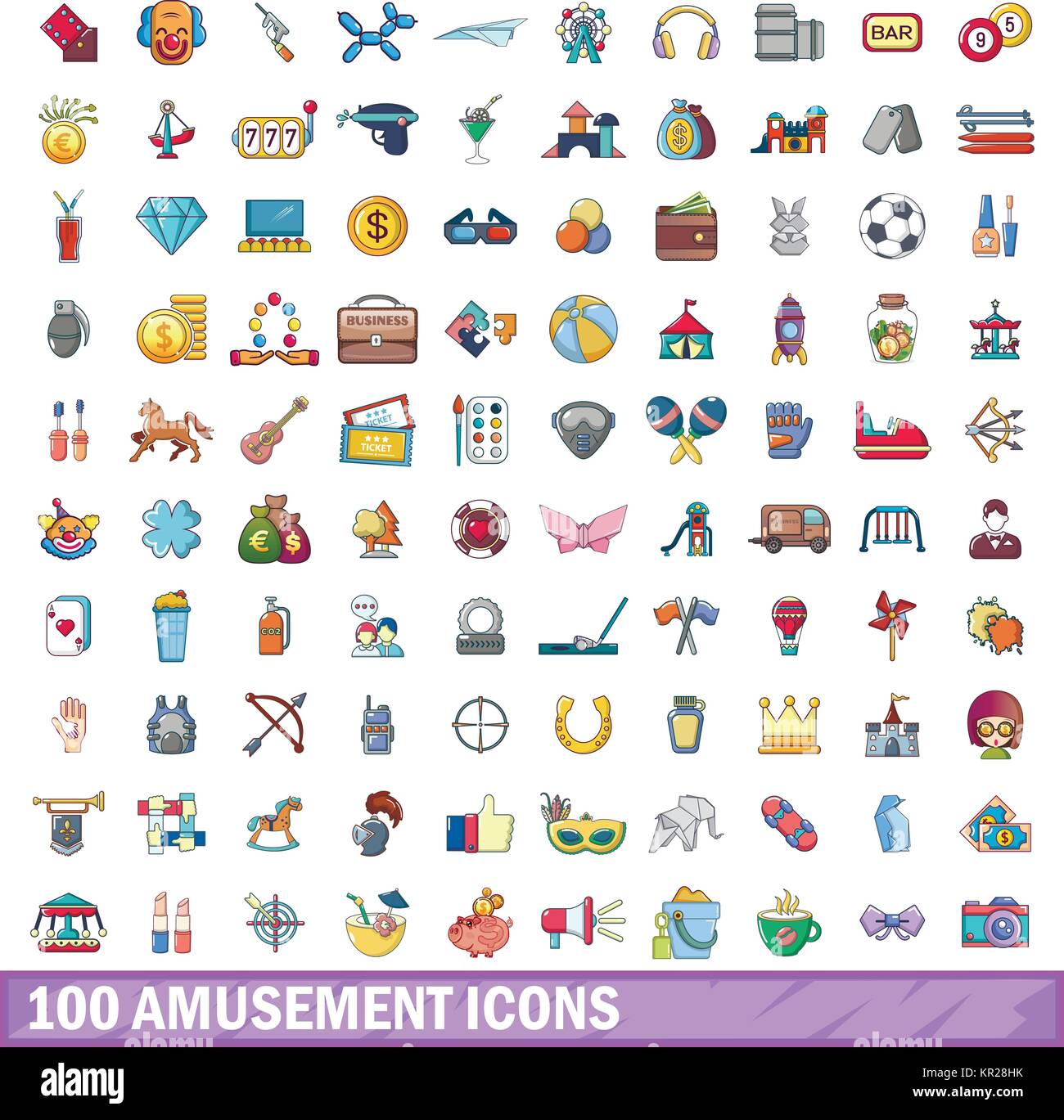 100 amusement icons set, cartoon style Stock Vector Image & Art - Alamy