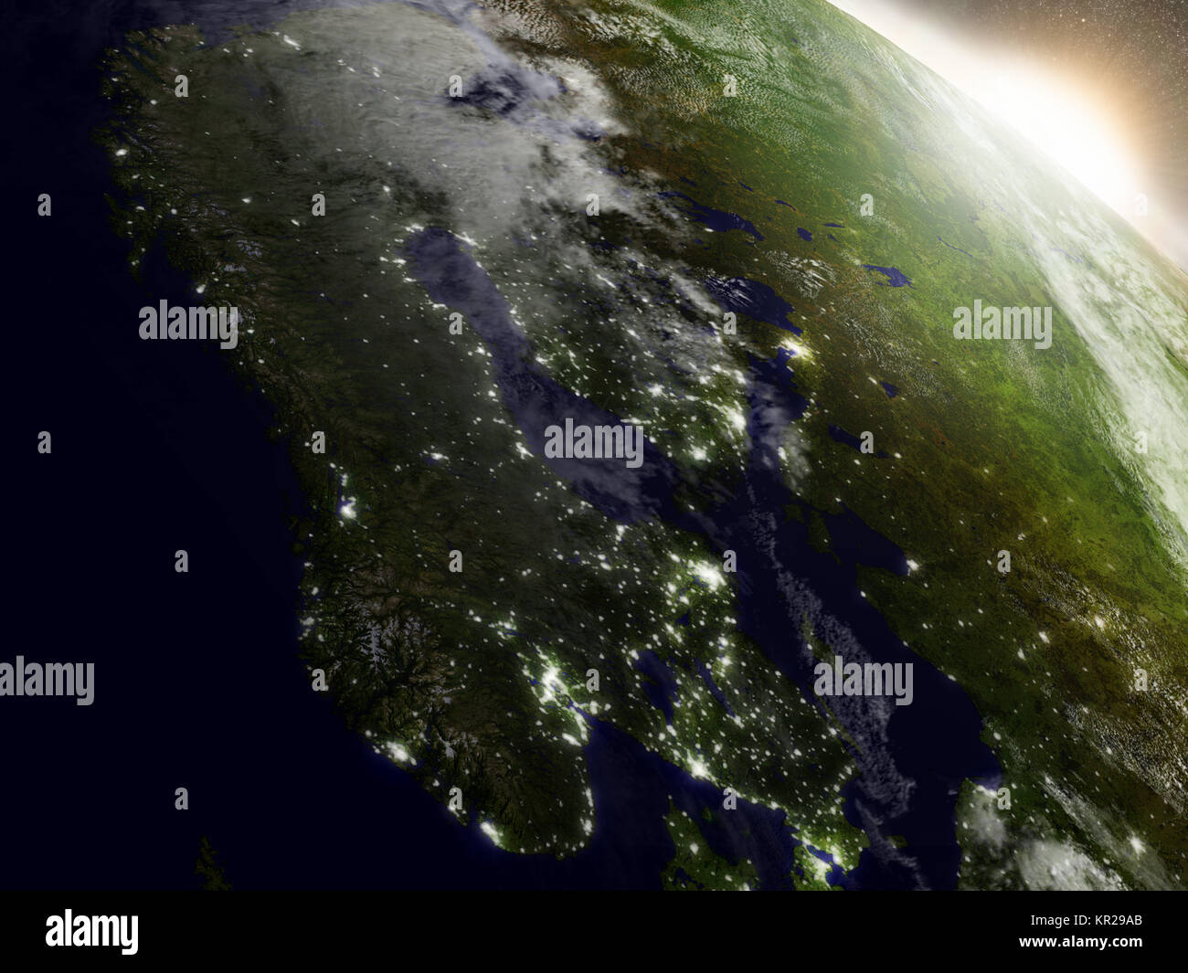 Sunrise over Scandinavia Stock Photo
