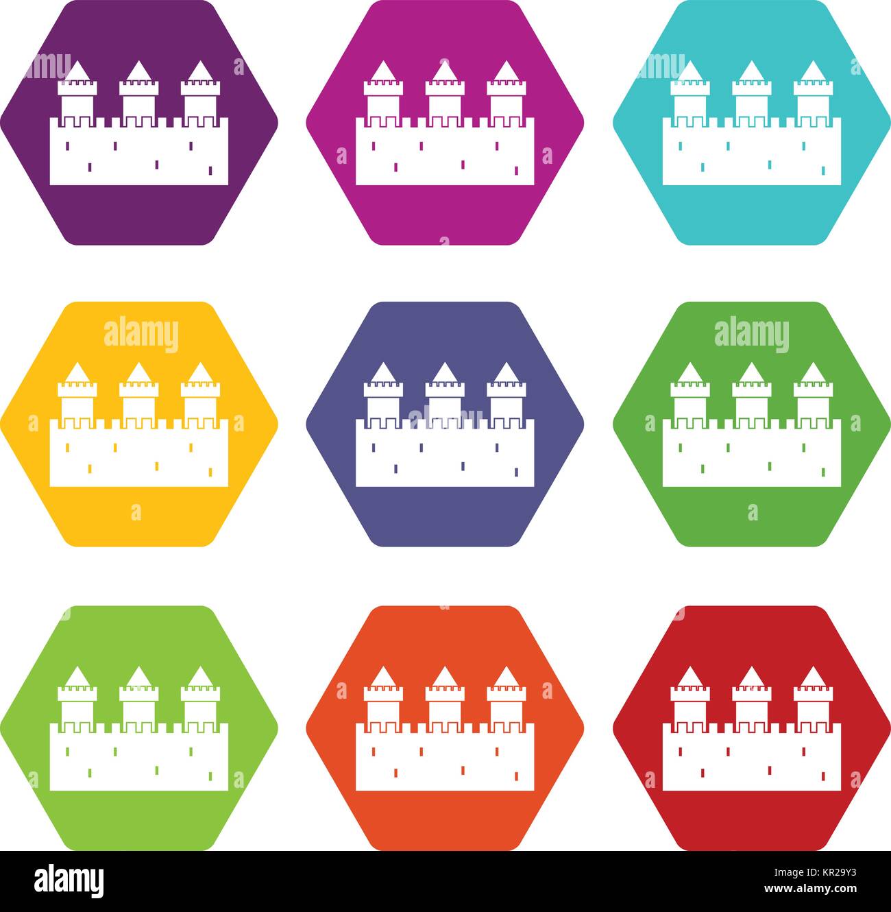 Medieval wall and towers icon set color hexahedron Stock Vector Image ...