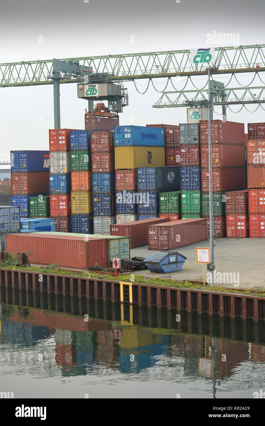 Container harbour of Dortmund, North Rhine-Westphalia, Germany, Container Hafen Dortmund, Nordrhein-Westfalen, Deutschland Stock Photo