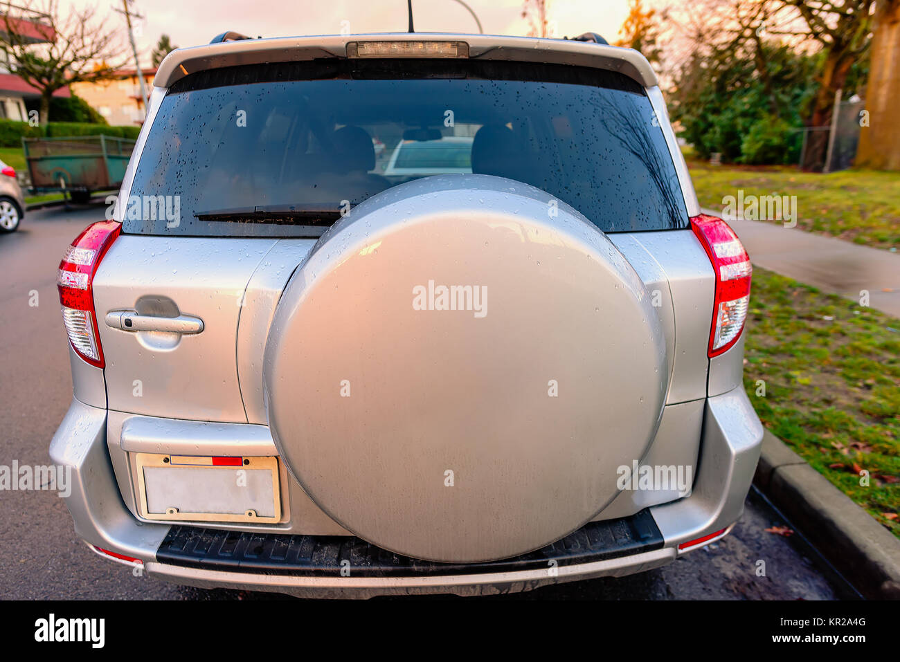 rear view of the car parked in the city, in the afternoon, in the ...