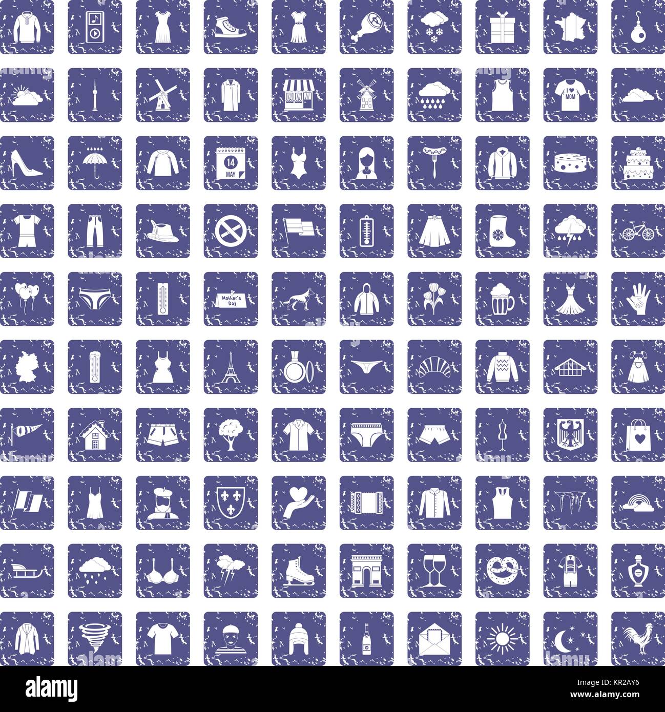 100 clothing icons set grunge sapphire Stock Vector Image & Art - Alamy