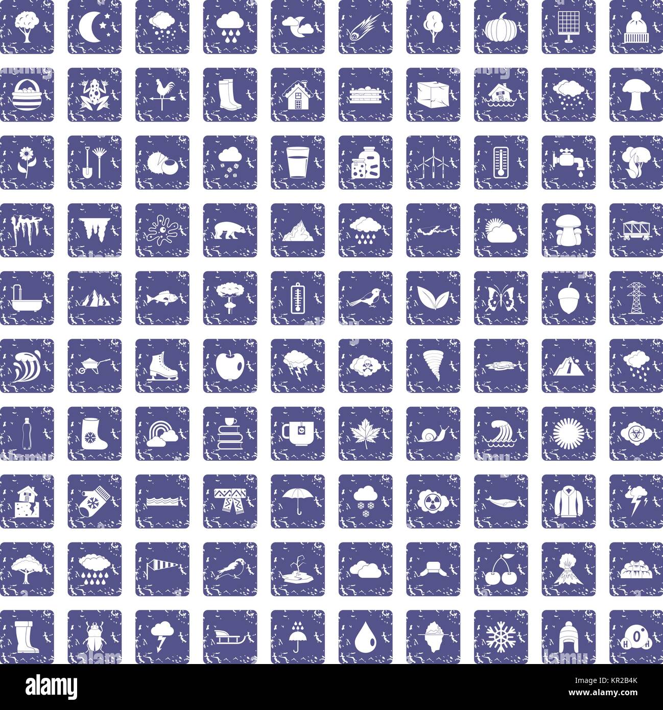 100 clouds icons set grunge sapphire Stock Vector