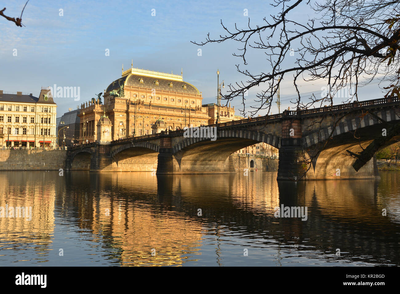 National Theater in Prague. The Vltava embankment in the capital of the Czech Republic. Stock Photo