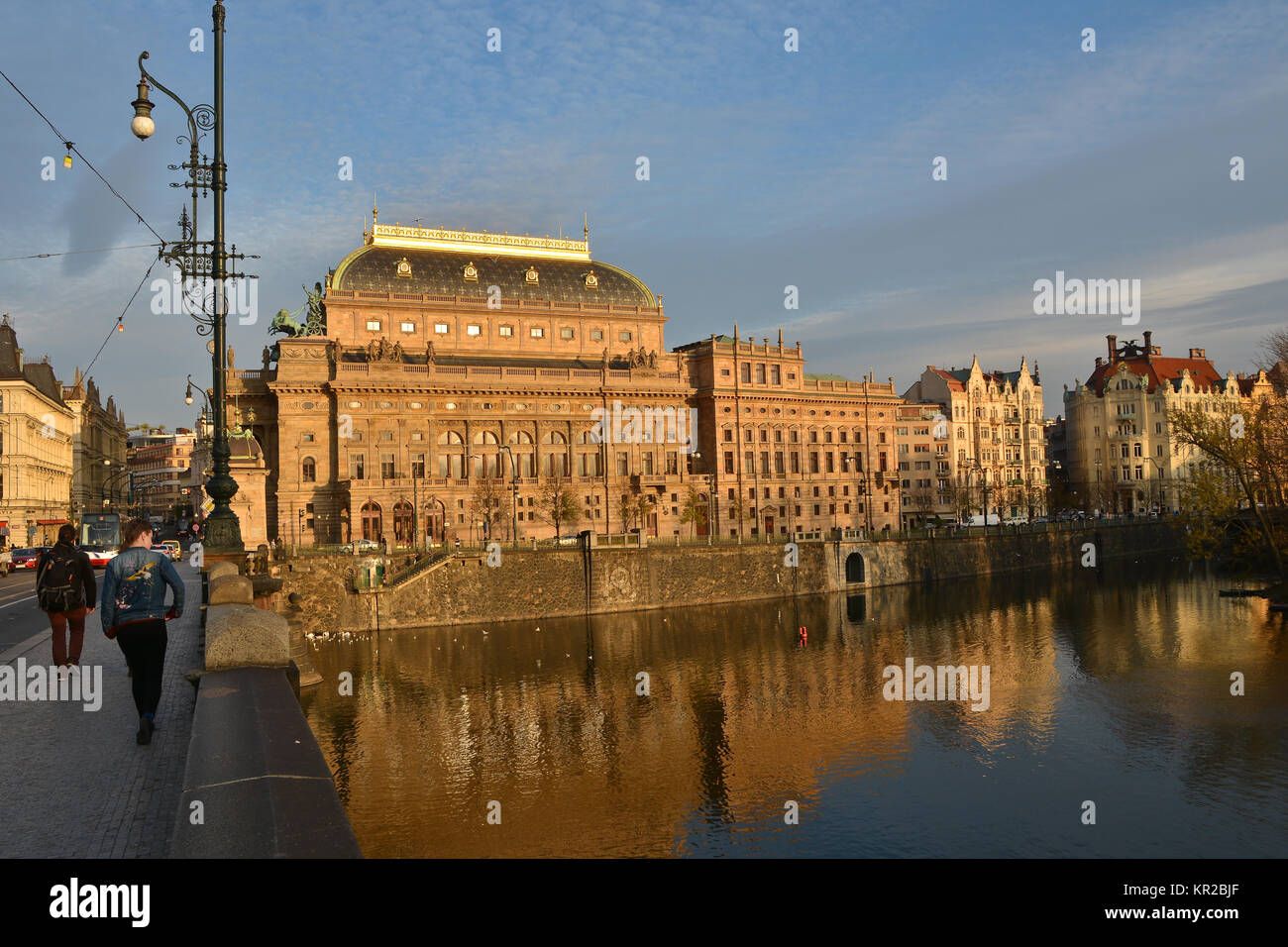 National Theater in Prague. The Vltava embankment in the capital of the Czech Republic. Stock Photo
