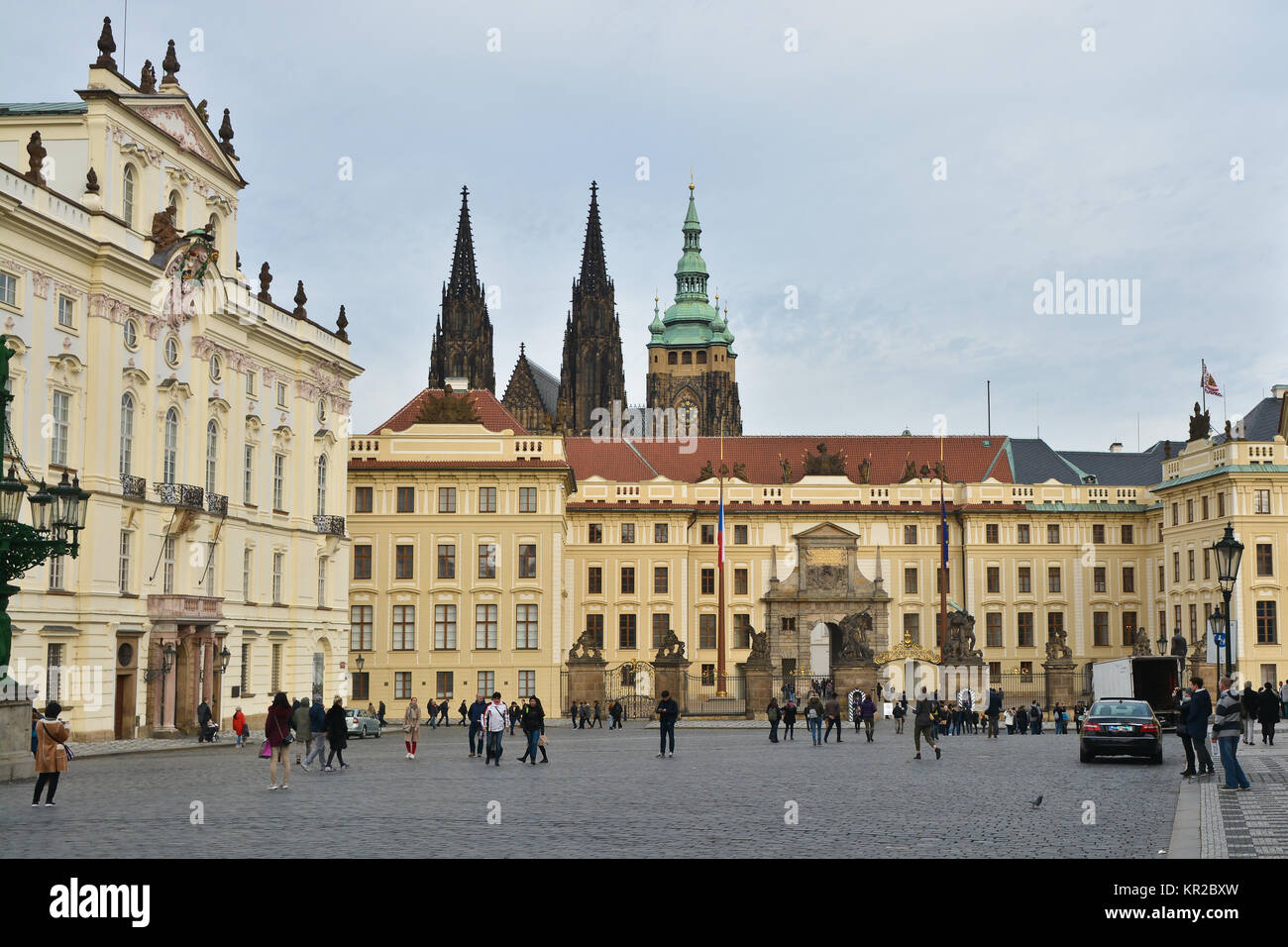 Residence of the Czech president in the Prague Castle. The square in front of the presidential palace. Stock Photo