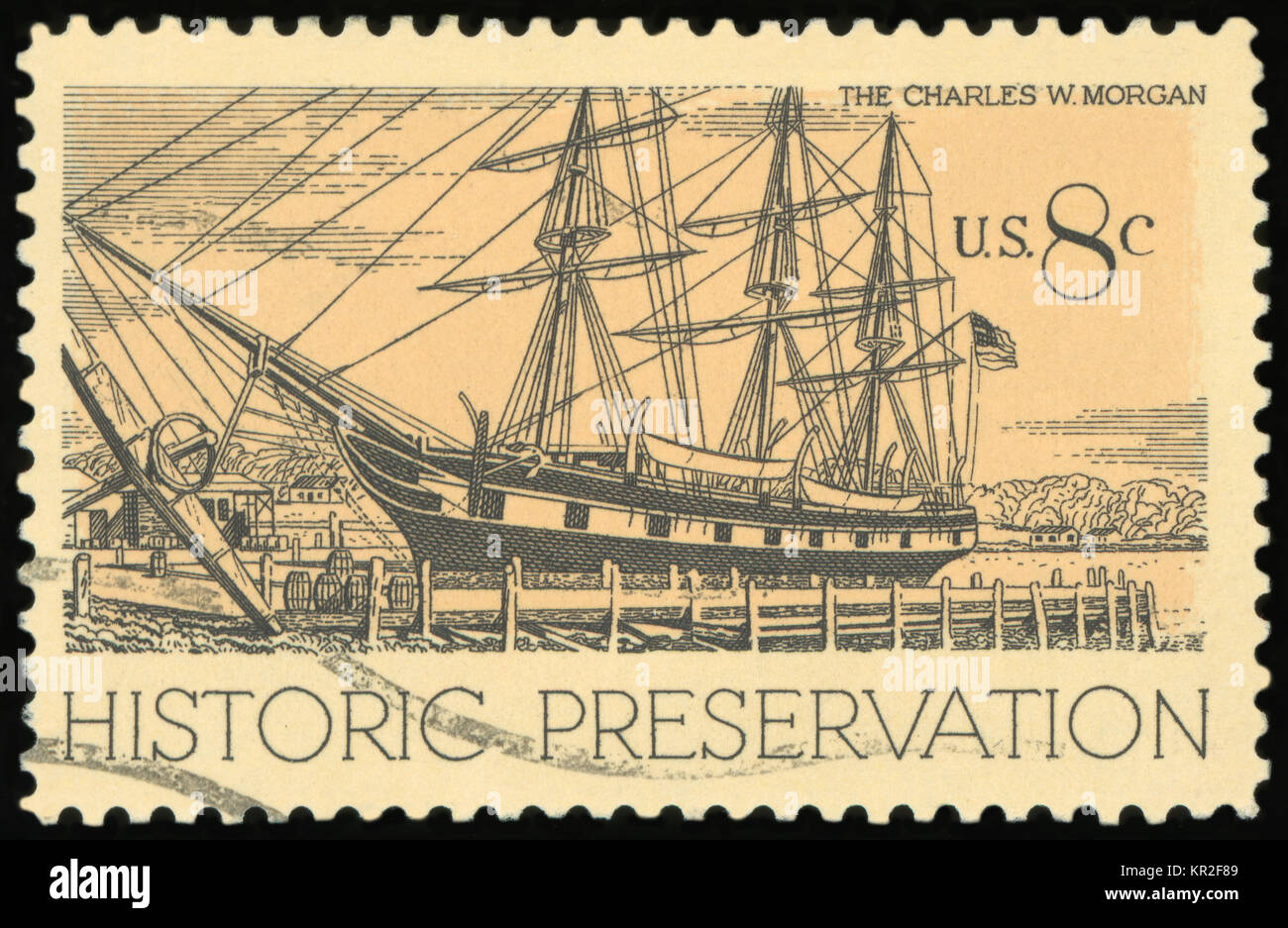 UNITED STATES OF AMERICA - CIRCA 1971: A stamp printed in USA shows the charles w. morgan, historic preservation, circa 1971 Stock Photo