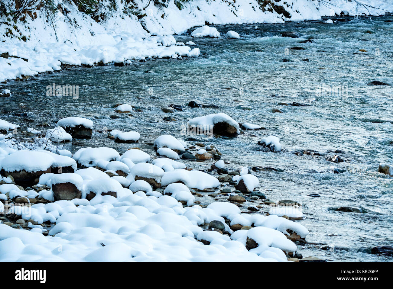 Landscape with mountain river in winter Stock Photo - Alamy