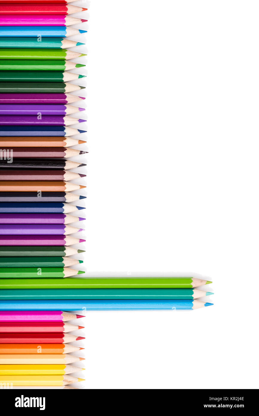 Color pencils with three pencils standing out Stock Photo