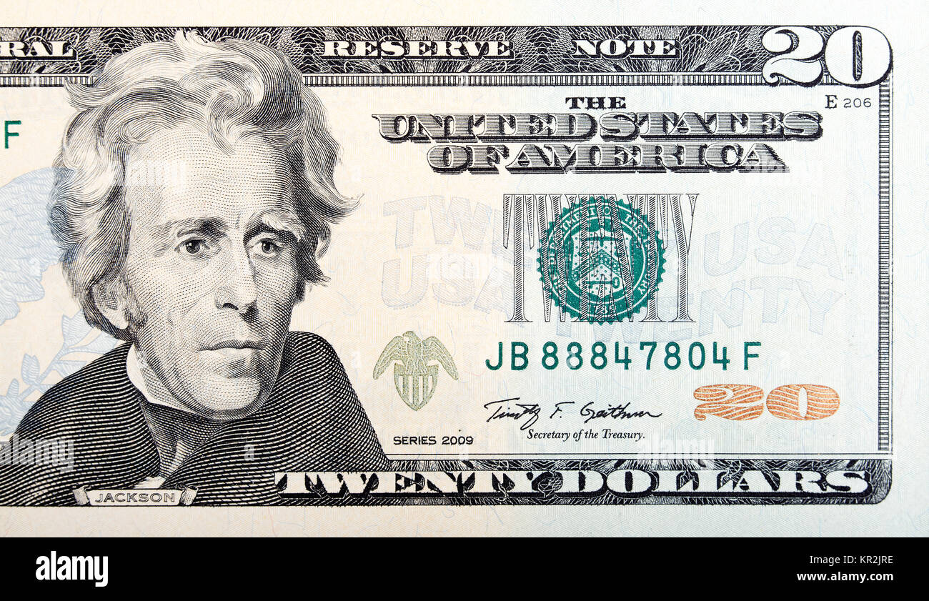 Twenty dollar bill American money. Stock Photo