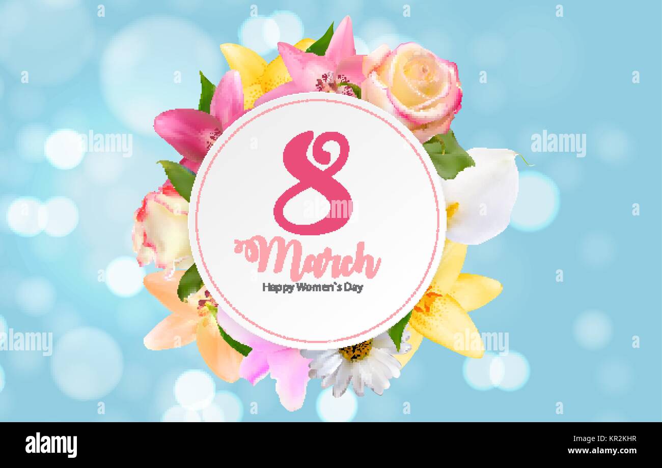 Poster International Happy Women's Day 8 March Floral Greeting c Stock Vector