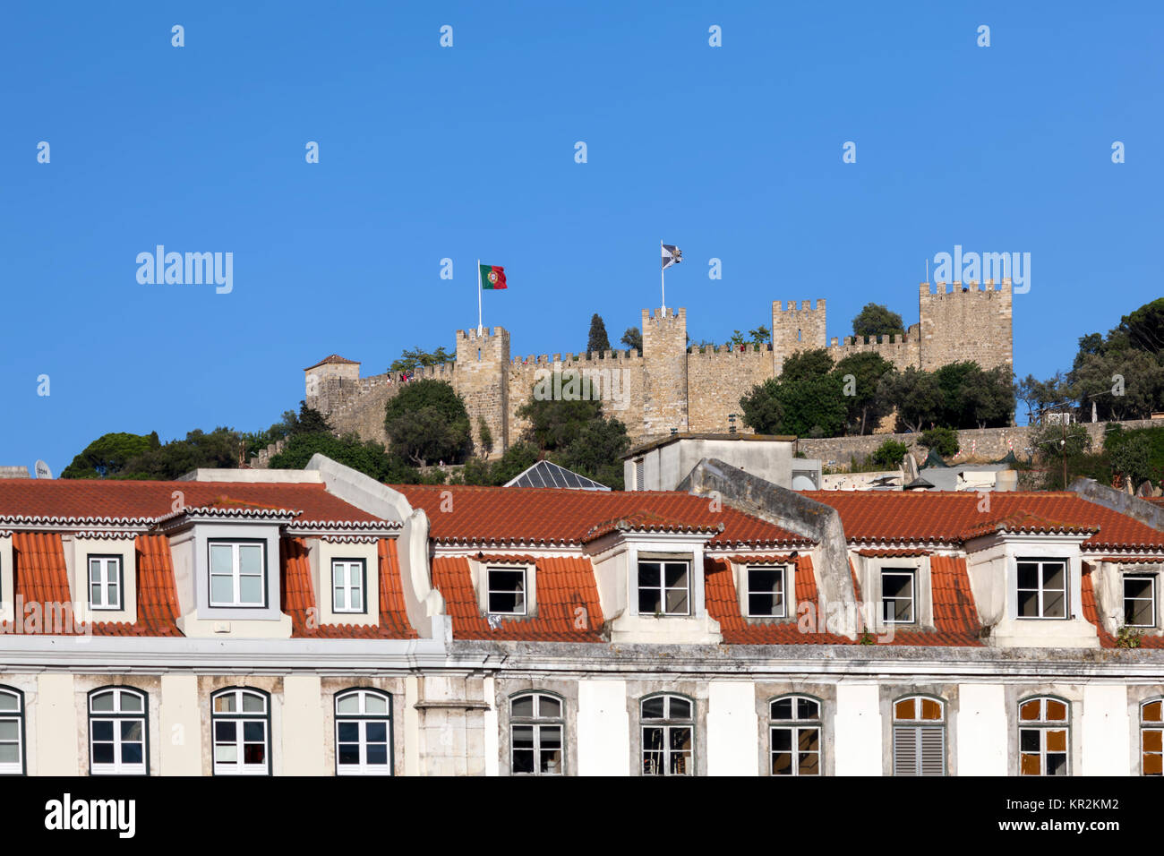 Sao Jorge Castle in Lisbon, Portugal, one of the main tourist sites of the city, constructed during the Moorish occupation of Lisbon. Stock Photo